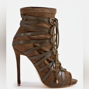Maylee Olive Green Strappy/ Peep Toe Bootie Size 8